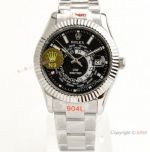 Swiss Replica Rolex Oyster Sky-Dweller World Timer N9 904L Watch SS Black Dial